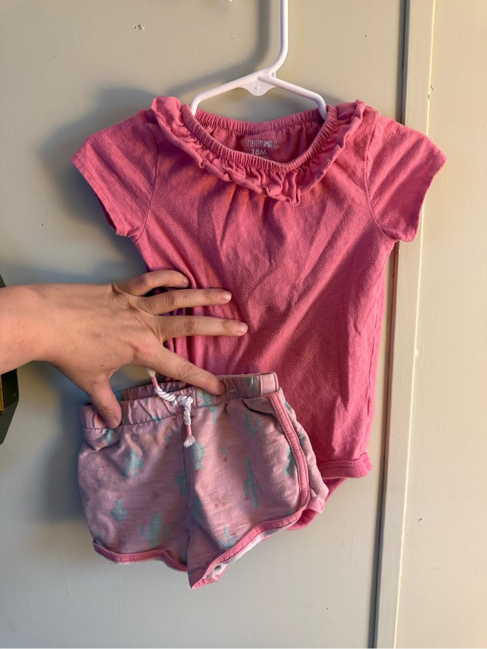 Garanimals Pink Ruffle Neck Short Sleeve Bodysuit and cactus shorts set